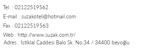 Suzak Residence Hotel telefon numaralar, faks, e-mail, posta adresi ve iletiim bilgileri